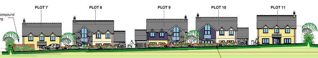 Plots 1 and 4-11 (4/5 Bedroom Dwellings) Main length: 13m to 14m with integral garages, 10m to 13m