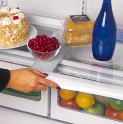 capacity Equipped for optional automatic icemaker QuickSpace Shelf slides back to store tall items.