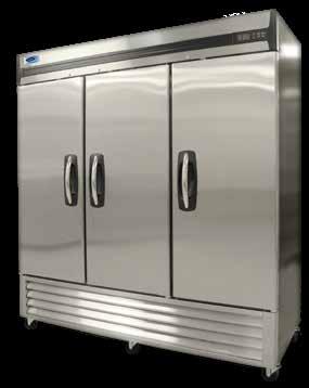 Available in one-, two- or three-door models Four adjustable shelves per section Curved handle with recessed pocket Electronic controls with door open and condenser cleaning alarms Stainless steel