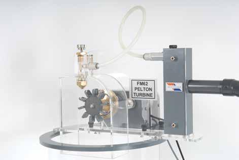 PELTON TURBINE - FM62 INSTRUCTIONAL CAPABILITIES > Determining the characteristics of the turbine, including the relationships of volume flow rate, head, torque produced, power output and efficiency