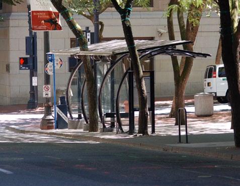 A higher level of streetscape treatments and amenities should occur at the bus and transit stops.