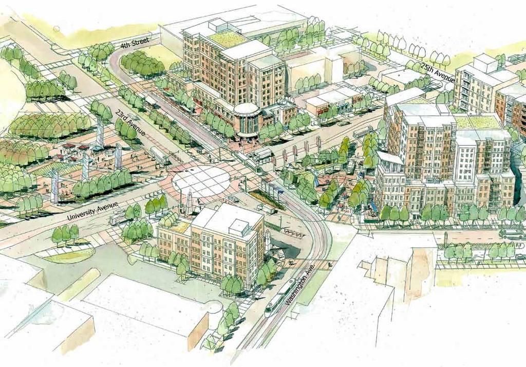 Stadium Village Station Area: New mixed use redevelopment and the creation of public parks/plazas will enhance the station area