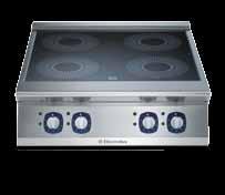 Adjustable thermostat: - 900 XP from 110 C to 285 C - 700 XP from 140 C to 300 C Electric Hob Cooking Tops Smooth steel (16Mo3) plate Individually controlled zones with step regulation Induction Tops