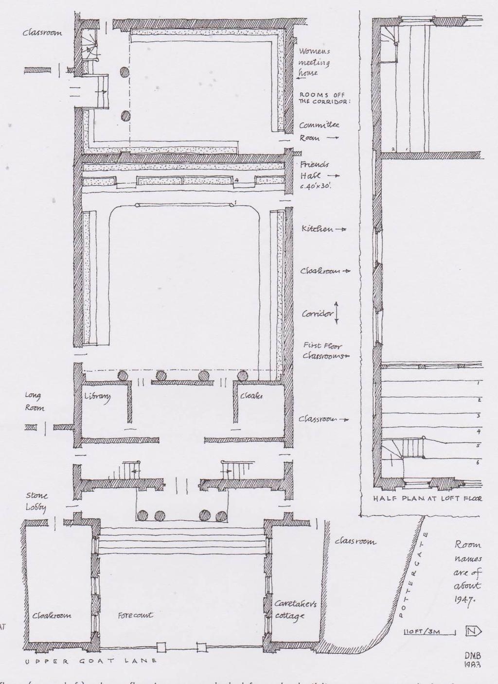 Fig.1: Ground floor and part gallery plan of the meeting house