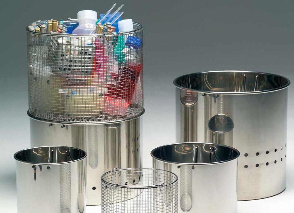 Sterilizing baskets and cans Made of electropolished stainless steel. The use of sterilization cans is recommended for sterilizing waste and liquids. OPTIONS Expansion levels and accessories Order No.