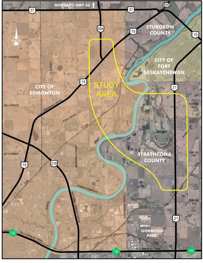 Study Purpose This functional planning study will identify the: Future location of a proposed bridge and connecting roads to link Highways 21 and 15 Land requirements for the road corridor (width,