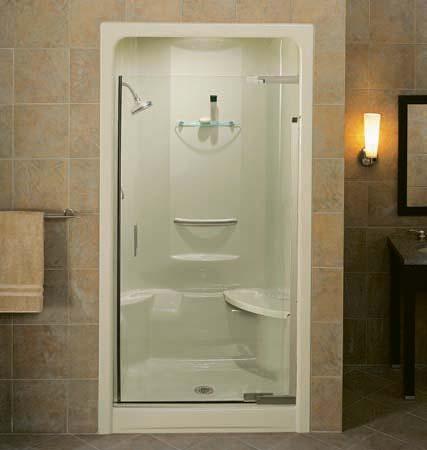 Neo-angle Shower Enclosure K-704516-L Satin Silver with Crystal Clear glass.
