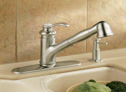 Biscuit. Revival Kitchen Sink Faucet with sidespray K-16109-4A Brushed Chrome.