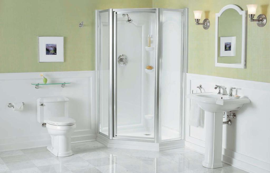 Devonshire Suite Devonshire Comfort Height One-piece Toilet K-3488 includes Glenbury Seat K-4684, Devonshire Shower Receptor K-9455 with Shower Walls K-1018 and Neo-angle Shower Door K-704516-L,