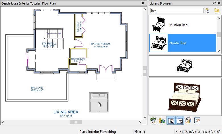 Working with Library Objects To use the Library Search to locate a symbol and place it in the plan 1. Move up to Floor 2 
