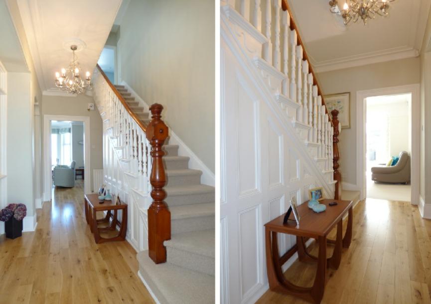 wooden flooring, feature cornice and centre piece, under stairs storage.