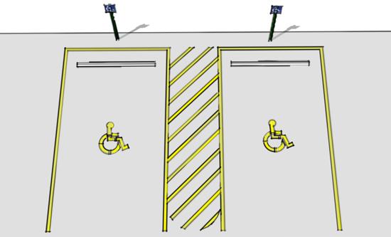 Figure 4-5-3-3A Illustrative Accessible Parking Spaces C. Bumpers. Wheel bumpers or curbs that serve a comparable function shall be installed in all parking spaces at the perimeter of the parking lot.