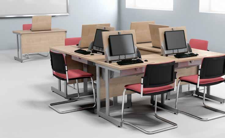 Single or double desks are available. The top compartment can be positioned to the left, right or centre of the desk top.