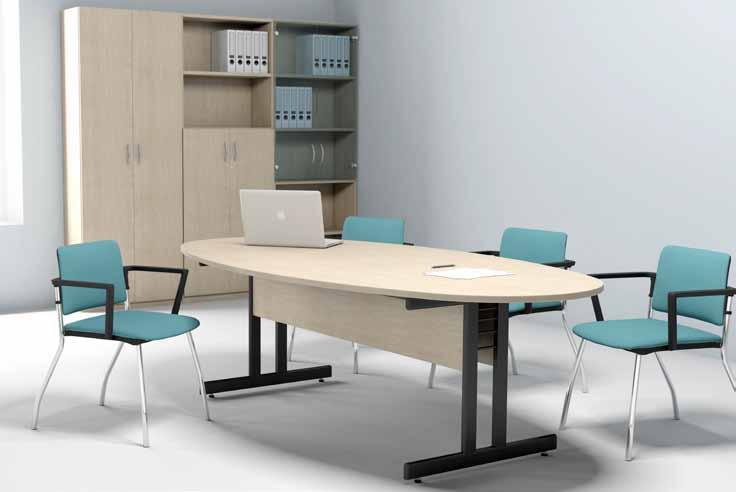The Barrel Boardroom table has stylish curved shaped panel ends with either a wooden or silver metal modesty.
