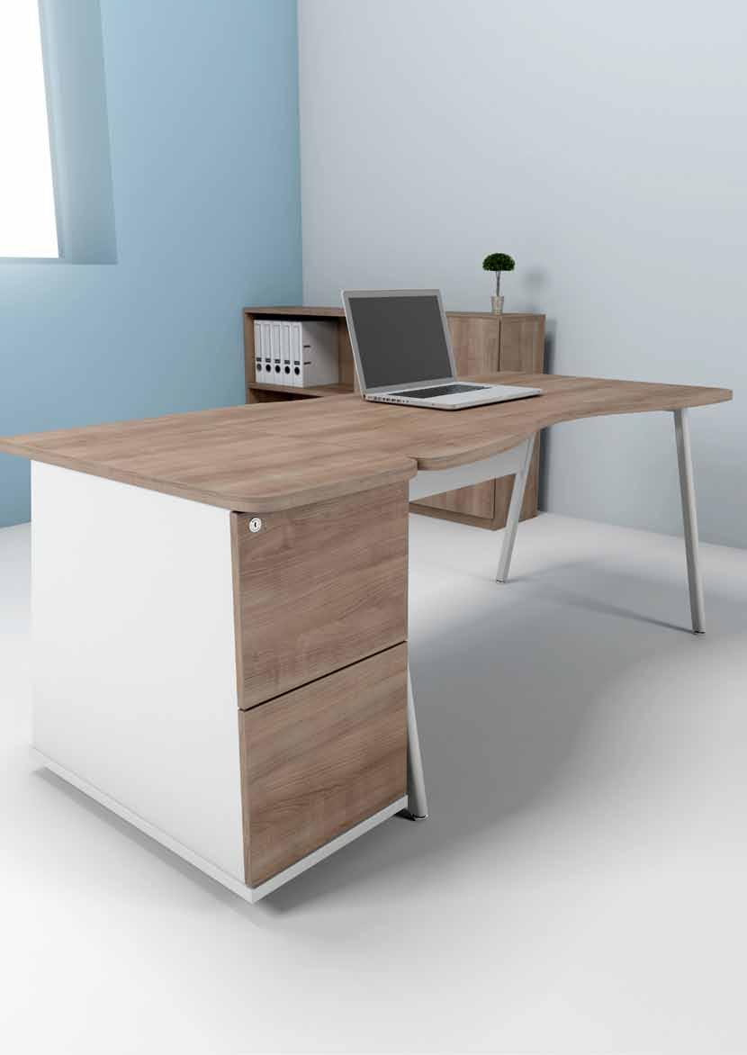 The scalloped cable port at the rear of the desk top offers a simplistic cable management solution.