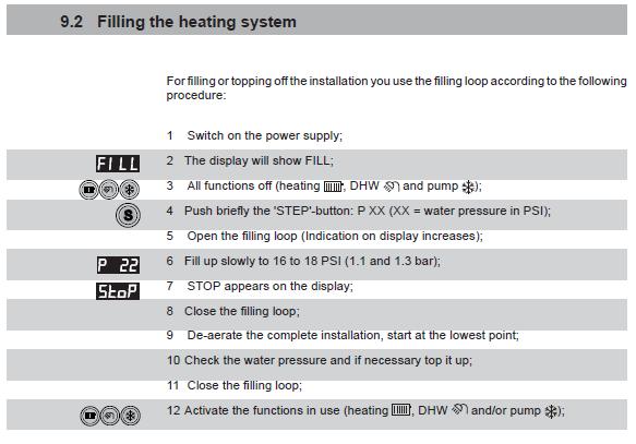 Filling the heating system Note: You must have either a hot water or heat demand to