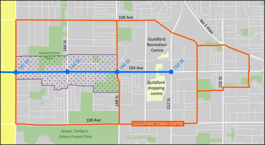 3.2 104 AVENUE FREQUENT TRANSIT DEVELOPMENT AREA A Frequent Transit Development Area has been identified along a portion of 104 Avenue in Surrey s Regional Context Statement.
