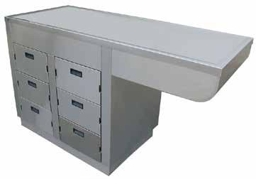 LEFT knee space #400-00 One Door, 3 Drawer Exam Cabinet All stainless, heavy duty 18 gauge construction provides for long-lasting durability Overall dimensions: 60 1/2 L x 24 3/4 W x 36 H Pullout