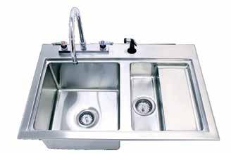 overall 17 1/2 L x 11 5/8 W x 5 D Fecal sink with 10 13/16 L x 17 1/2 W drain board Constructed of 16 gauge type 304 stainless steel Faucet sold separately #300-90 Shown with