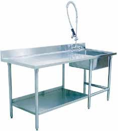 water damage 20 L x 18 W x 10 D sink (specify sink placement when ordering) 48 L x 24 W Under shelf with 1 back splash Constructed of 16 gauge type 304 stainless steel Raised marine