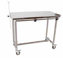 5 L with exam surface at a working height of 36 All stainless 16 gauge construction for long lasting performance 2 under shelves Drawers pass-thru to either side Available with