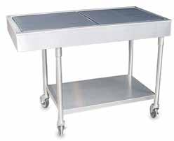 gauge stainless steel tubing frame for maximum durability 44 L x 22 W table top with 36 H working height Stable base for safe transport Locking casters for stationary use