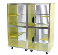 Triple Stacked Cat Condos Cat Condos Powder coated steel available in over 100 colors Elevated resting platform Side pass-thru portal allows horizontal movement Floor pass-thru portal allows vertical
