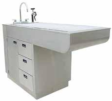 NON WATER-FLO One Door/Three Drawer Cabinet with Sloping Tub Cabinet constructed of 18 gauge type 304 stainless steel 16 gauge tub slopes from 3 D to 4 D at drain to provide positive drainage Radius