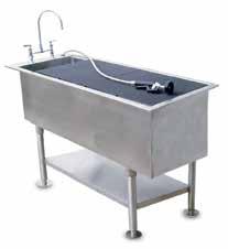 NON WATER-FLOTREATMENT Open Center & Added Knee Space Cabinet with Sloping Top #100-89LKS Shown with optional faucet Cabinet constructed of 18 gauge type 304 stainless steel 16 gauge tub slopes from
