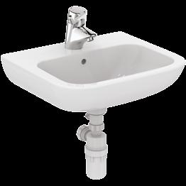 Plumb Center PORTMAN 21 50cm Basin No Overflow or Chain Hole - Two Tapholes B97344 S225301 500 Commercial and domestic use Anti-vandal applications 420 420 265 5 tap hole options for 50cm basin