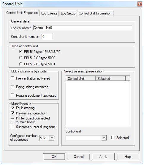 20 Control unit properties (settings) Figure 29. Win512 (version 2.7.x) "Control unit" dialog box. NOTE! Default settings in Win512 version 2.7.x are shown but might vary depending on convention. 20.