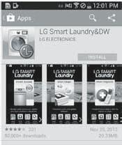 2 Touch the Tag On logo. Before using the LG Smart Diagnosis, Cycle Download, Laundry Stats and Tag On Cycle Set, download the application from the Google Play Store and install it.