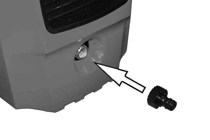Screw the inlet adaptor to the water inlet as shown. 2. Connect the mains water supply hose to the inlet adaptor.