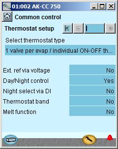 Configuration - continued Definition of thermostat 1. Go to Configuration menu 2. Select Common control 3. Select functions for thermostat The setup menu has now changed.