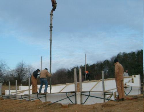Pouring Concrete into ICF Cold day in middle