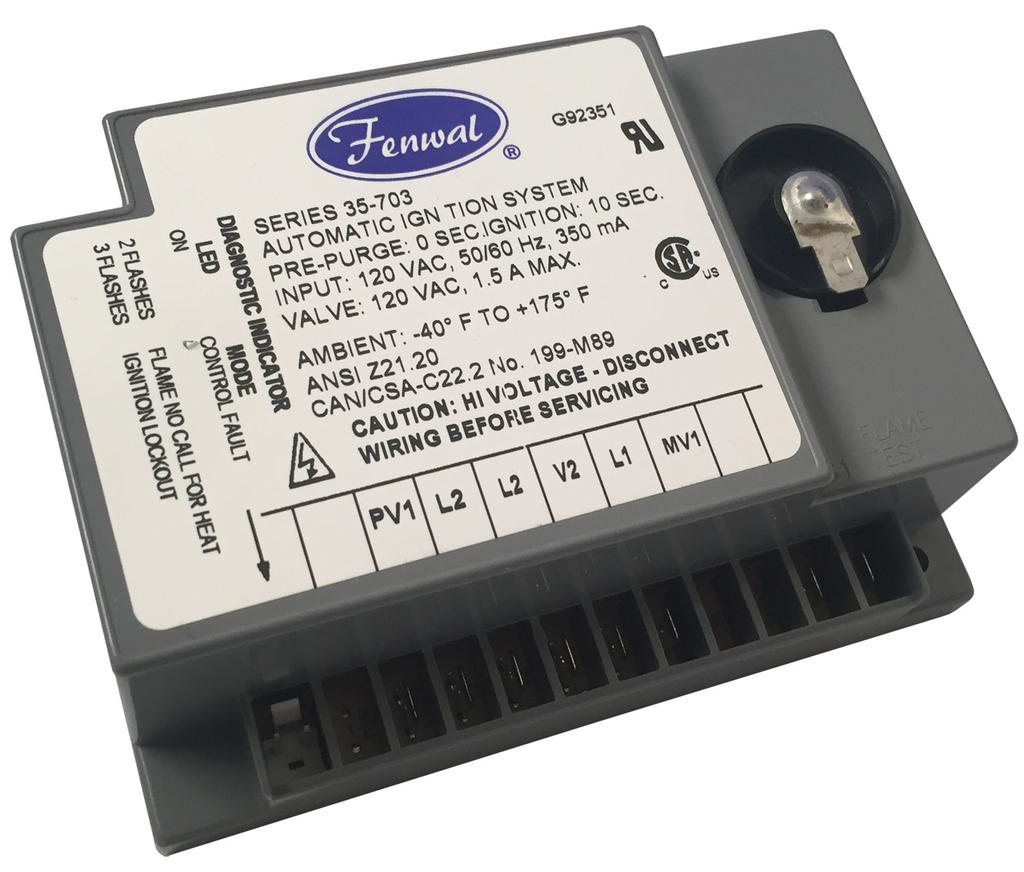 R SERIES 35-703 120 VAC Microprocessor-Based Intermittent Pilot Ignition Control F-35-703 July 2016 FEATURES Safe start with DETECT-A-FLAME flame sensing technology Custom pre-purge and inter-purge