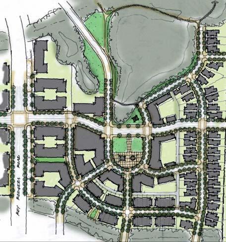 future development of live-work housing units in the high density residential areas (located between the retail center and Roy Rogers Road).