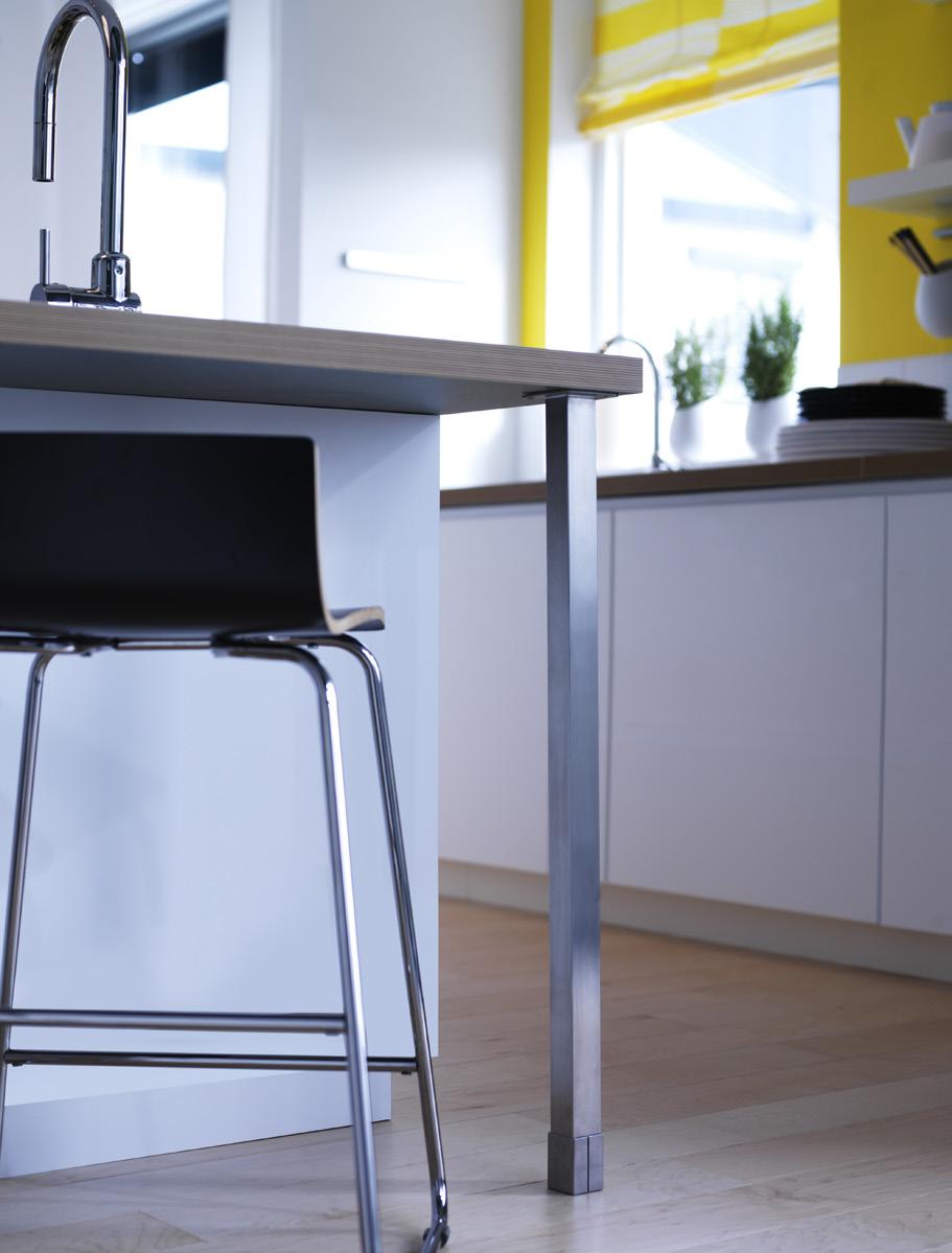 The foot is adjustable and stands steady on both even and uneven surfaces. UTBY leg. Can be combined with a worktop to build a bar.