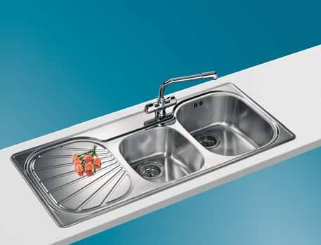 Professional EUX 621 Stainless Steel Swiss double edge profile handed** sink with an expanded second bowl for installations where space permits.