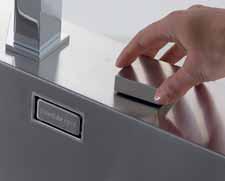 In the flush-mount and flat-edge models, a remote control to open the drain without dipping hands into the