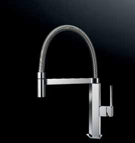 thickness: 40 mm rear encumbrance of control leverage: 50 mm 90 NEW Q Circle GK Single lever mixer tap with rotating barrel. Single lever faucet with rotating barrel and flexible head.