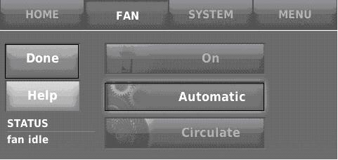 3. Setting the fan Touch FAN to display the following options.