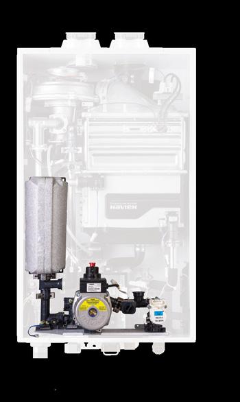 The buffer tank eliminates the cold water sandwich effect and issues of minimum flow rates commonly found in other tankless water heaters.