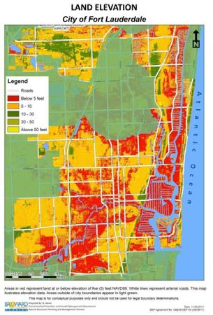Land Elevation Map * Red represents areas below 5 feet elevation Sea Level Impacts: Drainage Issues Road Beach Erosion Drinking Water Economy Towards