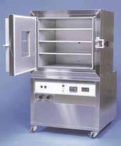 The combination of the oven and a ruggedly constructed mobile stand create an ideal vacuum application station. The stand is designed for mounting a vacuum pump at the base.