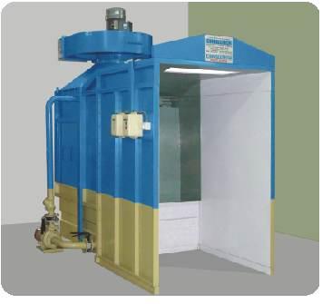Product handling method. DynaSpary - Water Wash Paint Booths Water curtain is achieved with pump. Lower installed electrical load (thus low running coast), less negligible maintenance.