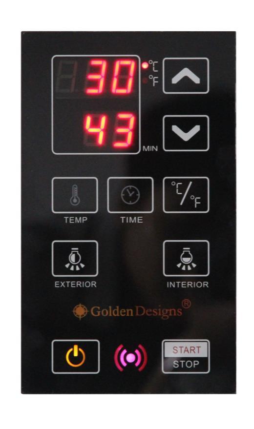 UPGRADED CONTROL PANEL (Optional Upgrade On Some Models) Power On/Off : Press to control the main power of the sauna Indicator : Indicates the working status of the sauna Start/Stop Temp Indicator
