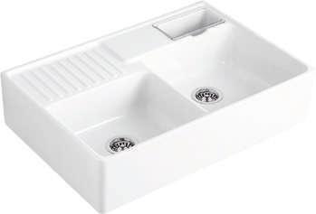 DOUBLE-BOWL SINK Assembly on a vanity unit or wall-mounted Minimum width of undersink cabinet: 90 cm 2 basins, closable Compatible with all soap dispensers on page 86 Ref.