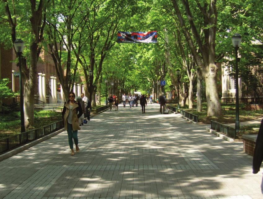Conceived in the late 50s as a vehicular-free pedestrian spine, the 3600 block of Locust Walk has been extended over time westward to 40th Street.