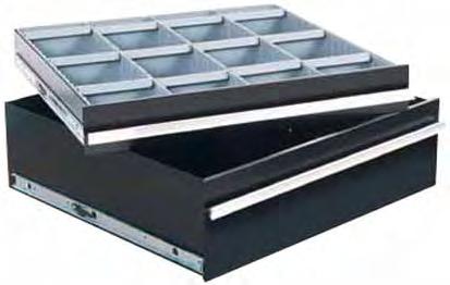 Each drawer includes a 3 high polystyrene insert with 12 adjustable dividers allowing user to customize each drawer or simply remove insert for storage of tools or larger items.